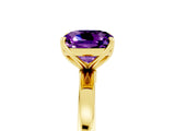 Yellow gold Cushion Cut Amethyst Solitaire Ring with Thin Band and Prong Setting_17