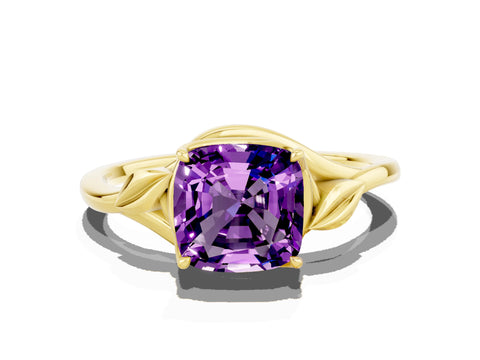 Yellow gold Cushion Cut Amethyst Solitaire Ring with Twist Band and Four-Prong Setting_24