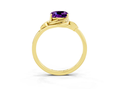 Yellow gold Cushion Cut Amethyst Solitaire Ring with Twist Band and Four-Prong Setting_27