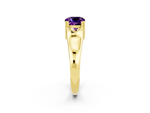 Yellow gold Cushion Cut Amethyst Solitaire Ring with Wide Band and Prong Setting_2