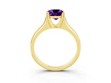 Yellow gold Cushion Cut Amethyst Solitaire Ring with Wide Band and Prong Setting_3