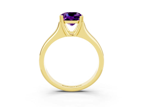 Yellow gold Cushion Cut Amethyst Solitaire Ring with Wide Band and Prong Setting_3