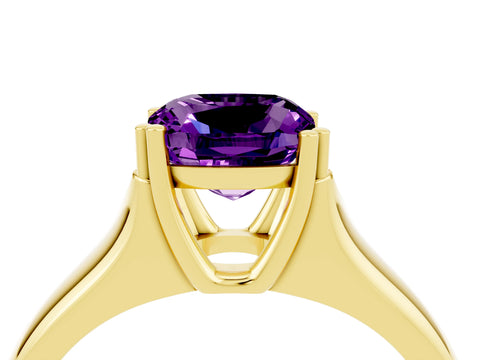Yellow gold Cushion Cut Amethyst Solitaire Ring with Wide Band and Prong Setting_4