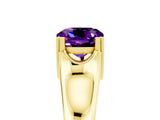 Yellow gold Cushion Cut Amethyst Solitaire Ring with Wide Band and Prong Setting_5