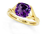 Yellow gold Cushion Cut Amethyst Solitaire Twist Band Prong Setting Ring_49
