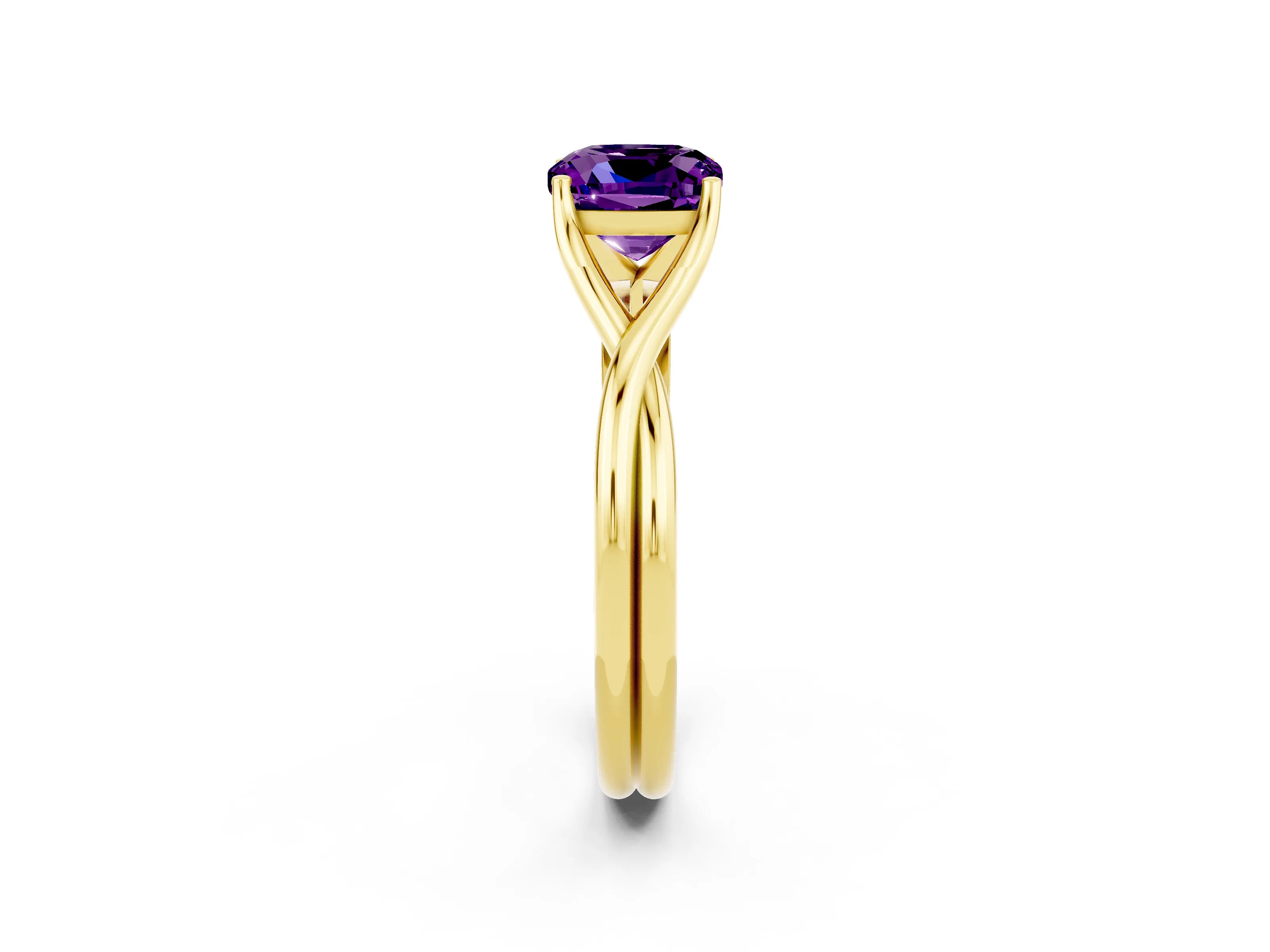 Yellow gold Cushion Cut Amethyst Solitaire Twist Band Prong Setting Ring_50