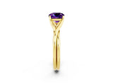 Yellow gold Cushion Cut Amethyst Solitaire Twist Band Prong Setting Ring_50