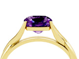 Yellow gold Cushion Cut Amethyst Solitaire Twist Band Prong Setting Ring_52