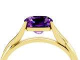 Yellow gold Cushion Cut Amethyst Solitaire Twist Band Prong Setting Ring_53