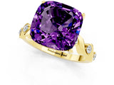 Yellow gold Cushion Cut Amethyst Solitaire Twisted Band with Round  Accents and Prong Setting_13