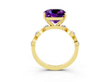 Yellow gold Cushion Cut Amethyst Solitaire Twisted Band with Round  Accents and Prong Setting_15