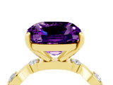 Yellow gold Cushion Cut Amethyst Solitaire Twisted Band with Round  Accents and Prong Setting_16