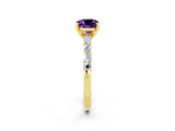Yellow gold Cushion Cut Amethyst Solitaire with Side Baguettes and Channel Set Band_2