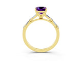 Yellow gold Cushion Cut Amethyst Solitaire with Side Baguettes and Channel Set Band_3