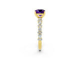 Yellow gold Cushion Cut Amethyst Solitaire with Side Stones, Pave Band, Four-Prong Setting_38