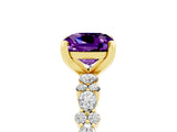 Yellow gold Cushion Cut Amethyst Solitaire with Side Stones, Pave Band, Four-Prong Setting_41