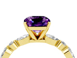 Yellow gold Cushion Cut Amethyst Solitaire with Side Stones on a Pavé Band and Four-Prong Setting_4