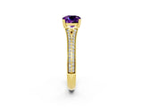 Yellow gold Cushion Cut Amethyst Split Shank Engagement Ring with Pavé Band_2
