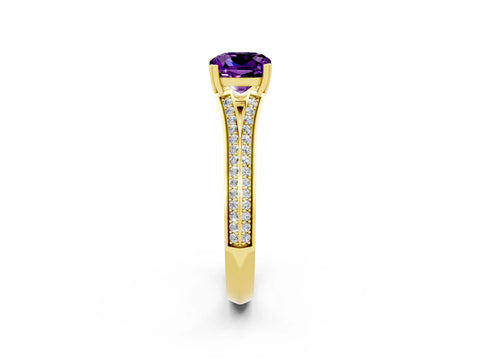 Yellow gold Cushion Cut Amethyst Split Shank Engagement Ring with Pavé Band_2