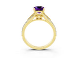 Yellow gold Cushion Cut Amethyst Split Shank Engagement Ring with Pavé Band_3