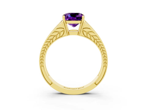 Yellow gold Cushion Cut Amethyst Split Shank Ring with Pavé Band and Four-Prong Setting_3