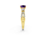 Yellow gold Cushion Cut Amethyst Three-Stone Ring with Pavé Split Shank and Four-Prong Setting_14