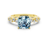 Yellow gold Cushion Cut Aquamarine Cluster Side Stone Solitaire Ring with Prong Setting_24
