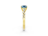 Yellow gold Cushion Cut Aquamarine Cluster Side Stone Solitaire Ring with Prong Setting_26