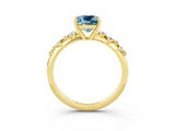 Yellow gold Cushion Cut Aquamarine Cluster Side Stone Solitaire Ring with Prong Setting_27