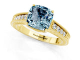 Yellow gold Cushion Cut Aquamarine Engagement Ring with Milgrain Channel Set Band and Prong Setting_1