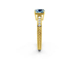 Yellow gold Cushion Cut Aquamarine Engagement Ring with Milgrain Channel Set Band and Prong Setting_2