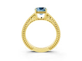 Yellow gold Cushion Cut Aquamarine Engagement Ring with Milgrain Channel Set Band and Prong Setting_3