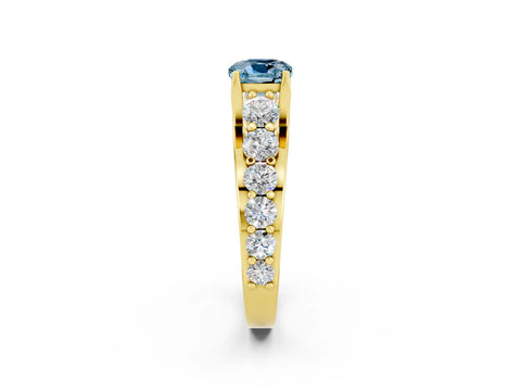 Yellow gold Cushion Cut Aquamarine Engagement Ring with Pavé Band and Four-Prong Setting_2