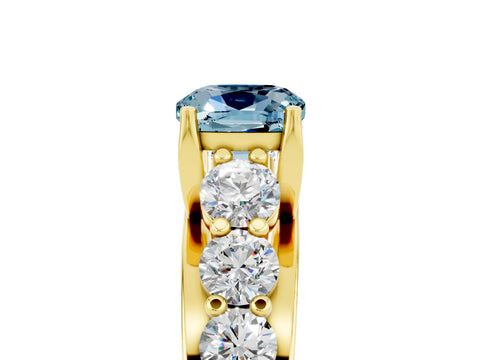 Yellow gold Cushion Cut Aquamarine Engagement Ring with Pavé Band and Four-Prong Setting_5