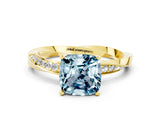 Yellow gold Cushion Cut Aquamarine Engagement Ring with Side Stone Accents and Four-Prong Setting_24