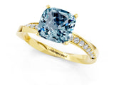 Yellow gold Cushion Cut Aquamarine Engagement Ring with Side Stone Accents and Four-Prong Setting_25