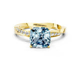 Yellow gold Cushion Cut Aquamarine Engagement Ring with Side Stone Accents and Four-Prong Setting_49