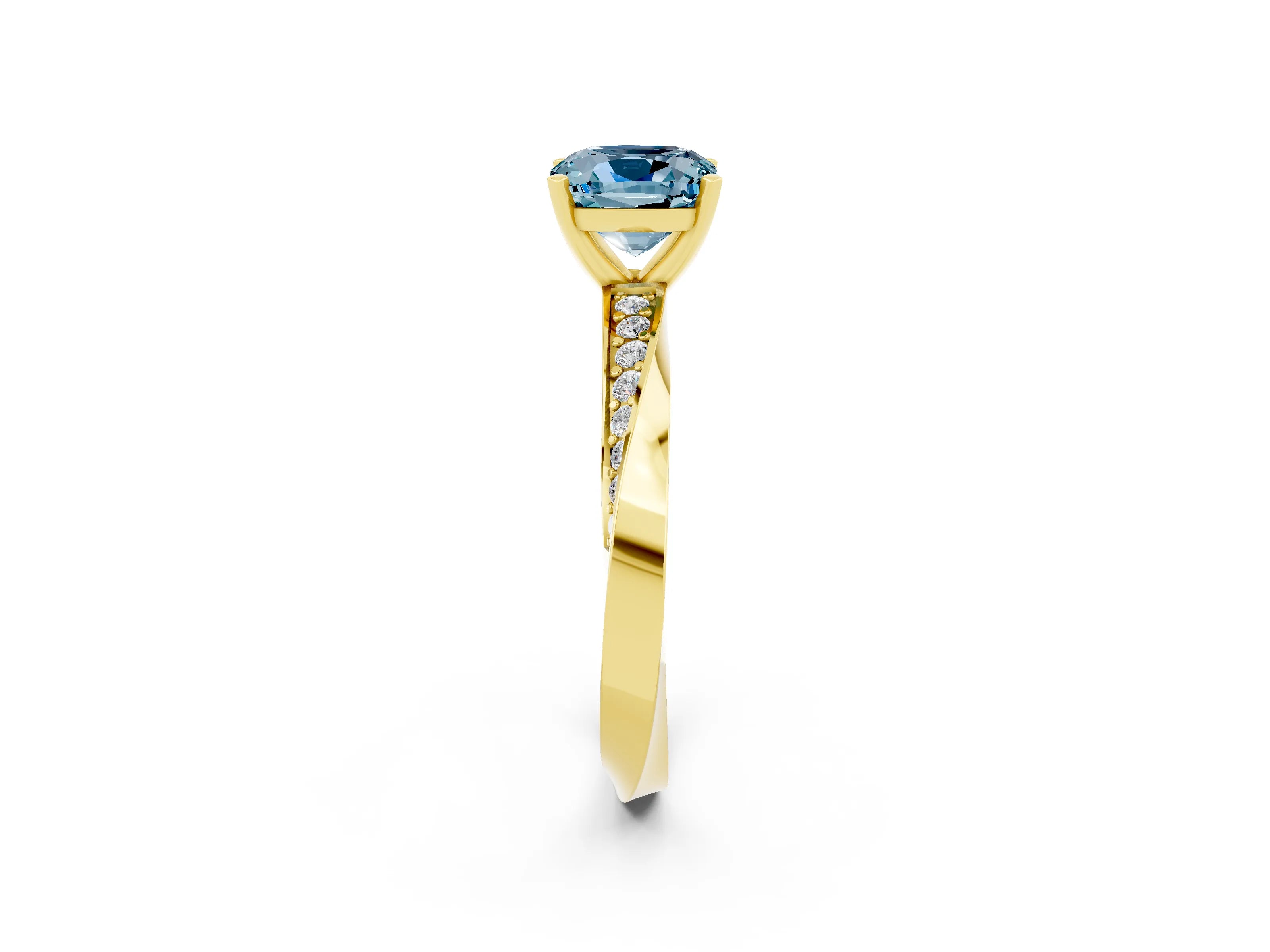 Yellow gold Cushion Cut Aquamarine Engagement Ring with Side Stone Accents and Four-Prong Setting_51