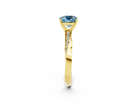 Yellow gold Cushion Cut Aquamarine Engagement Ring with Side Stone Accents and Four-Prong Setting_51