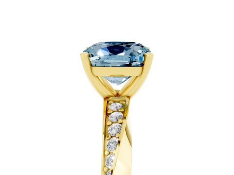 Yellow gold Cushion Cut Aquamarine Engagement Ring with Side Stone Accents and Four-Prong Setting_54