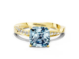Yellow gold Cushion Cut Aquamarine Engagement Ring with Side Stone Accents and Four-Prong Setting_84