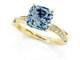 Yellow gold Cushion Cut Aquamarine Engagement Ring with Side Stone Accents and Four-Prong Setting_85