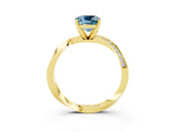 Yellow gold Cushion Cut Aquamarine Engagement Ring with Side Stone Accents and Four-Prong Setting_87