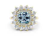 Yellow gold Cushion Cut Aquamarine Floral Double Halo Engagement Ring with Prong Setting_60