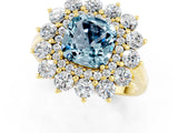Yellow gold Cushion Cut Aquamarine Floral Double Halo Engagement Ring with Prong Setting_61