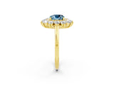 Yellow gold Cushion Cut Aquamarine Floral Double Halo Engagement Ring with Prong Setting_62