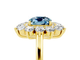 Yellow gold Cushion Cut Aquamarine Floral Double Halo Engagement Ring with Prong Setting_65