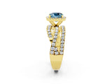 Yellow gold Cushion Cut Aquamarine Halo Ring with Round Split Shank and Prong Setting_50