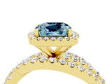 Yellow gold Cushion Cut Aquamarine Halo Ring with Round Split Shank and Prong Setting_52