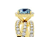 Yellow gold Cushion Cut Aquamarine Halo Ring with Round Split Shank and Prong Setting_53